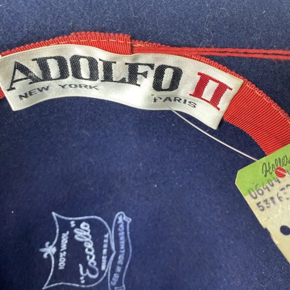 Vintage NOS Adolfo II NY Paris Hat Wool Blue Felt Feather  display picture 3